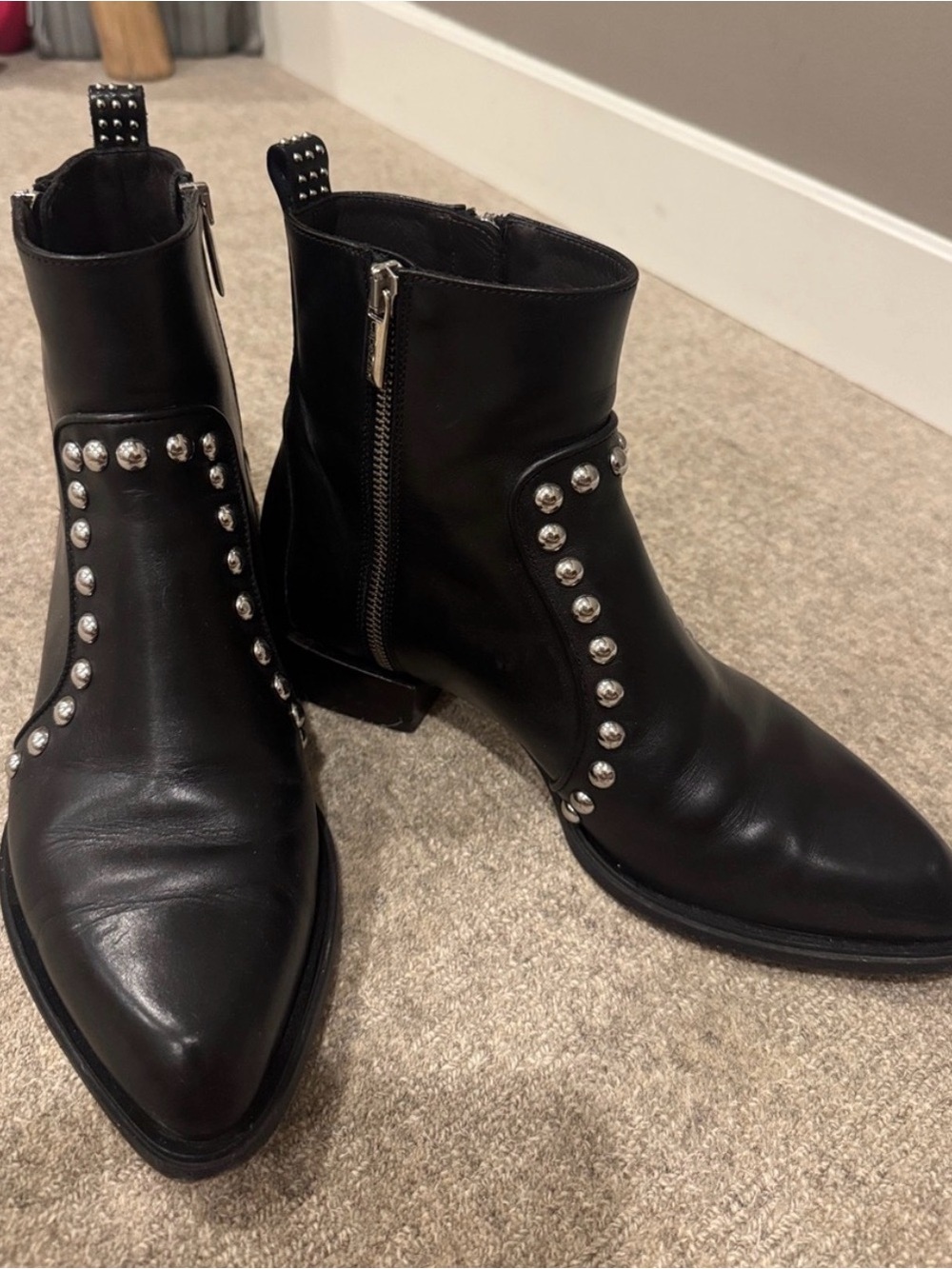Capezzani Silver Studded Black Leather Ankle Boots